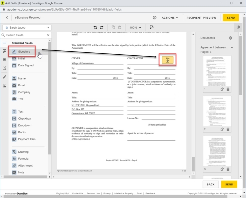 Add standard DocuSign fields